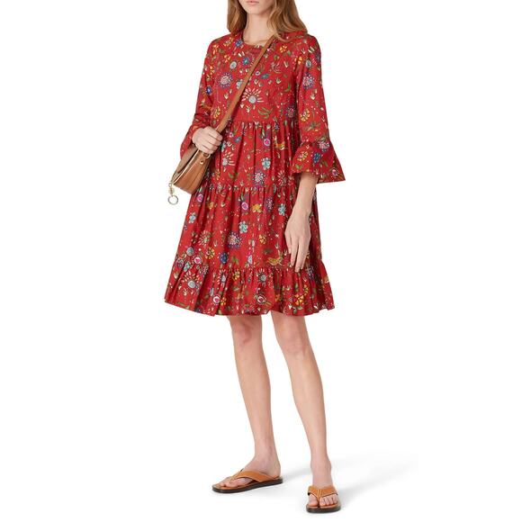 La DoubleJ Bambi Floral Print Babydoll Tiered Swing Poplin Ruffle Dress Resort - Picture 1 of 12